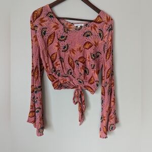 Patrons of Peace Bell Sleeve Crop Top Womens Size S Kawaii Western Boho Hippie